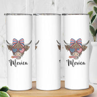 Patriotic Highland Cow Skinny Tumbler Merica USA Flag Farmer Gift
