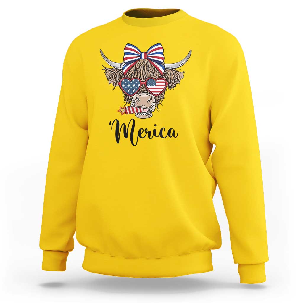 Patriotic Highland Cow Sweatshirt Merica USA Flag Farmer Gift