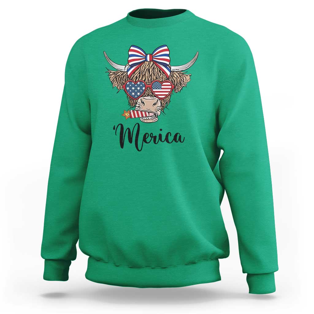 Patriotic Highland Cow Sweatshirt Merica USA Flag Farmer Gift