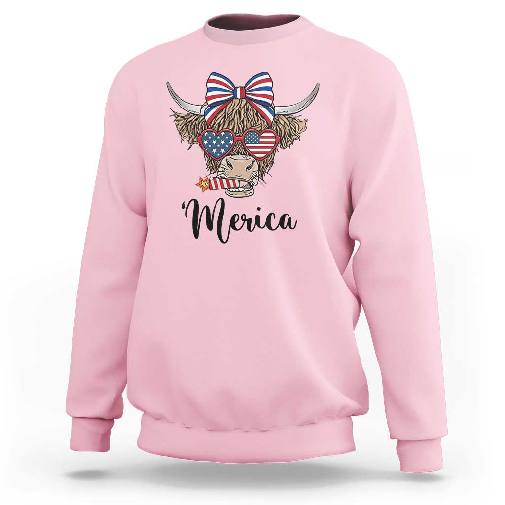 Patriotic Highland Cow Sweatshirt Merica USA Flag Farmer Gift