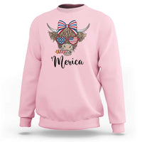 Patriotic Highland Cow Sweatshirt Merica USA Flag Farmer Gift