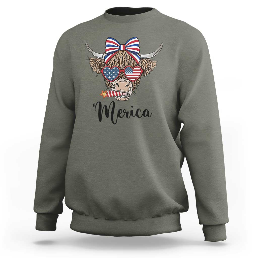 Patriotic Highland Cow Sweatshirt Merica USA Flag Farmer Gift