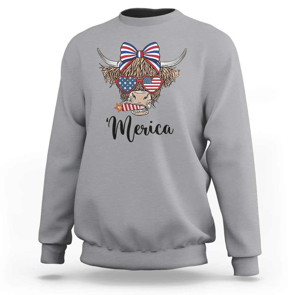 Patriotic Highland Cow Sweatshirt Merica USA Flag Farmer Gift
