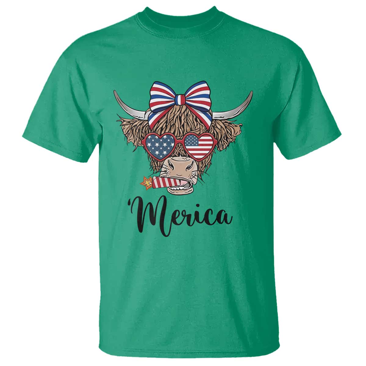 Patriotic Highland Cow T Shirt Merica USA Flag Farmer Gift