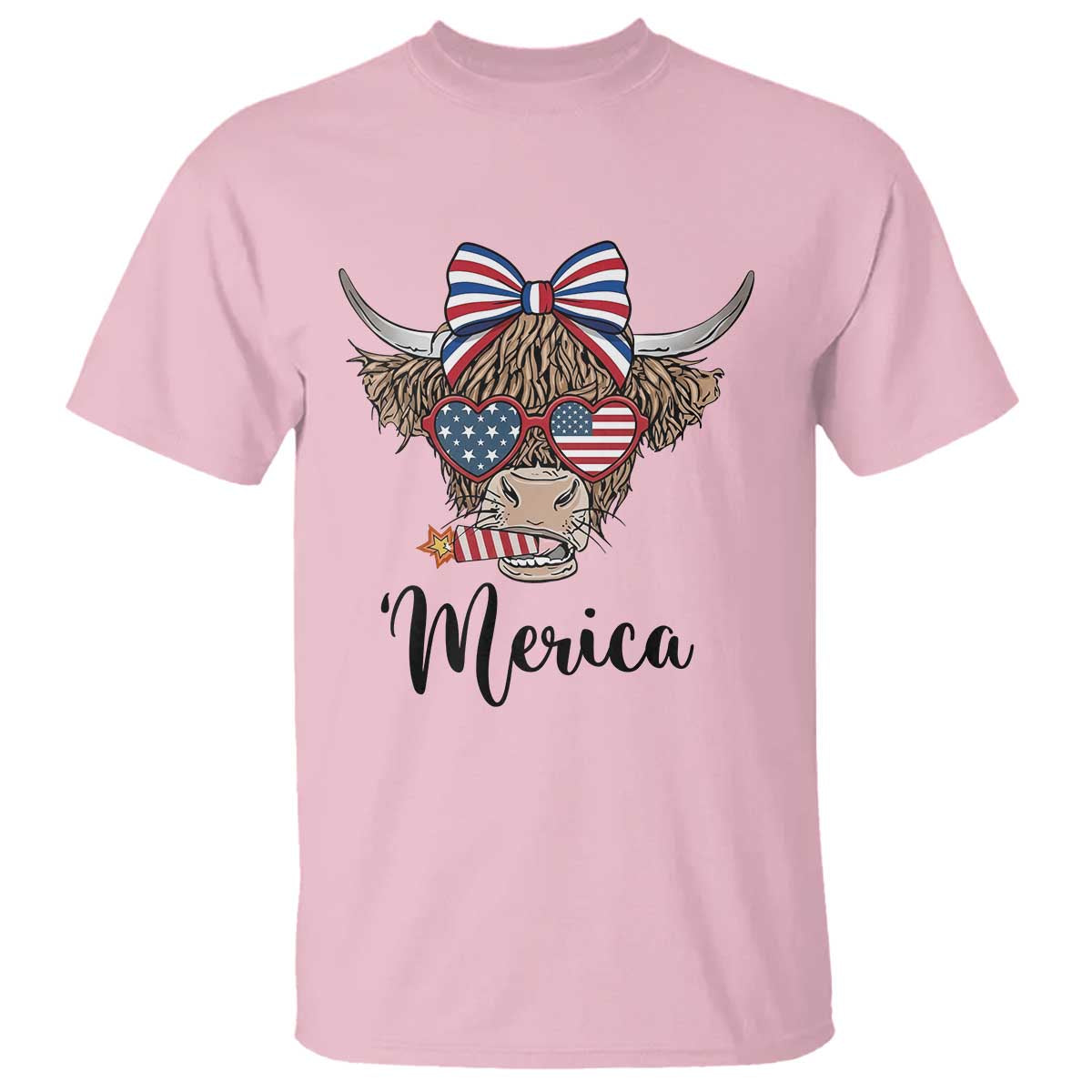 Patriotic Highland Cow T Shirt Merica USA Flag Farmer Gift