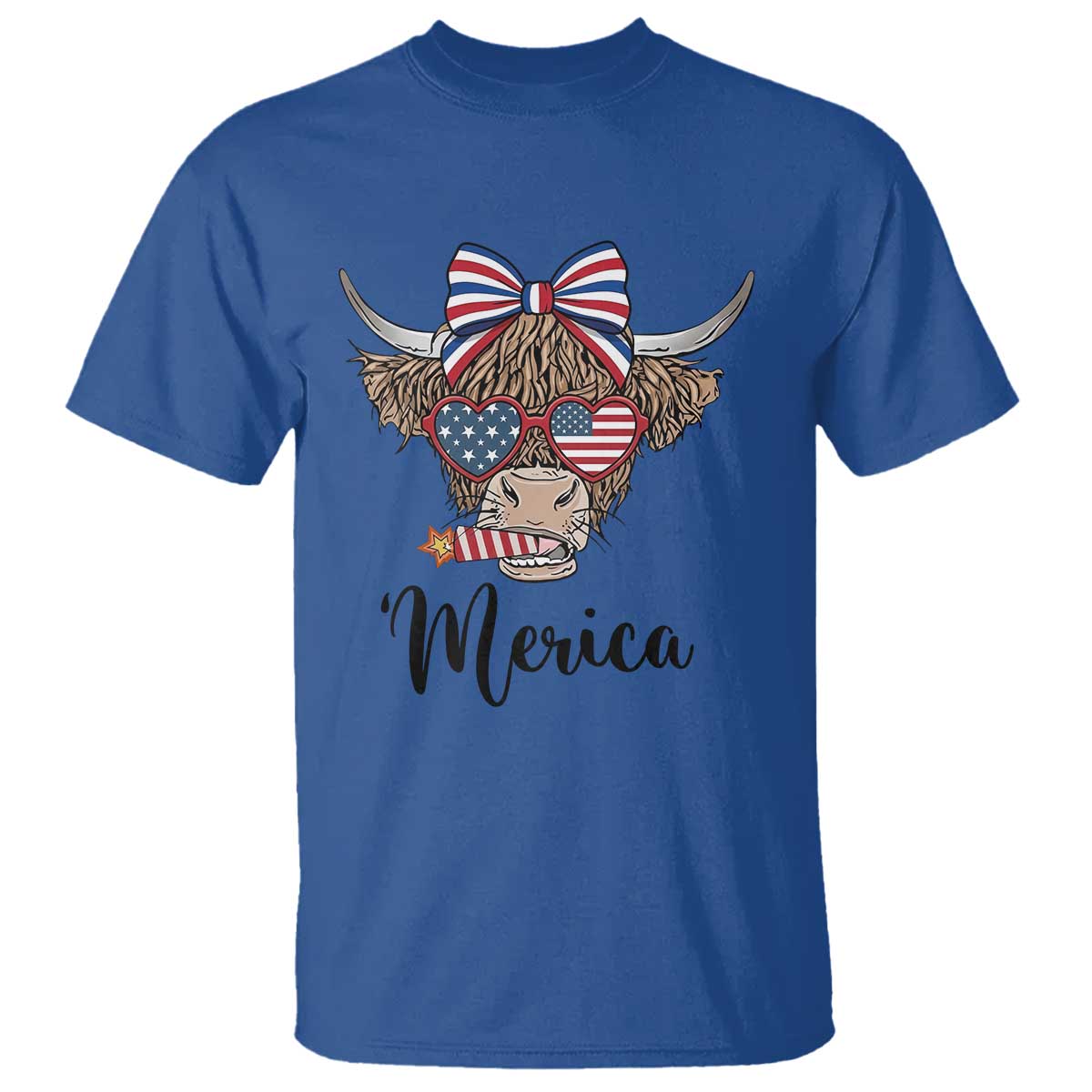 Patriotic Highland Cow T Shirt Merica USA Flag Farmer Gift