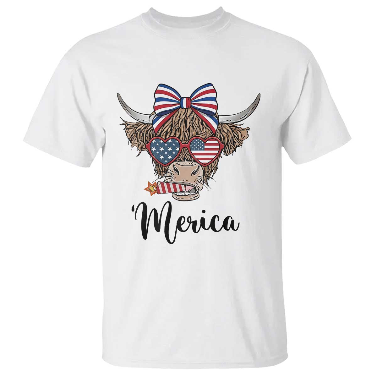 Patriotic Highland Cow T Shirt Merica USA Flag Farmer Gift