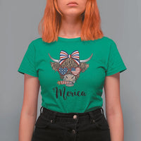 Patriotic Highland Cow T Shirt For Women Merica USA Flag Farmer Gift
