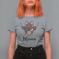 Patriotic Highland Cow T Shirt For Women Merica USA Flag Farmer Gift