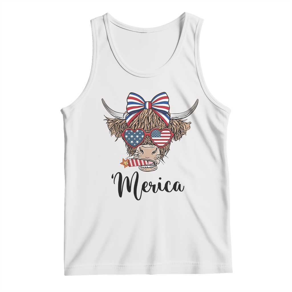 Patriotic Highland Cow Tank Top Merica USA Flag Farmer Gift