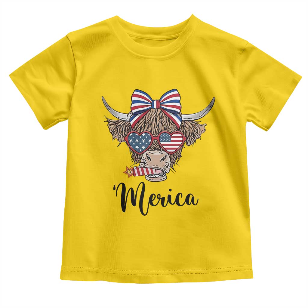 Patriotic Highland Cow Toddler T Shirt Merica USA Flag Farmer Gift