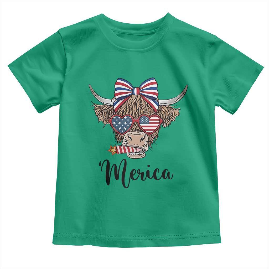 Patriotic Highland Cow Toddler T Shirt Merica USA Flag Farmer Gift