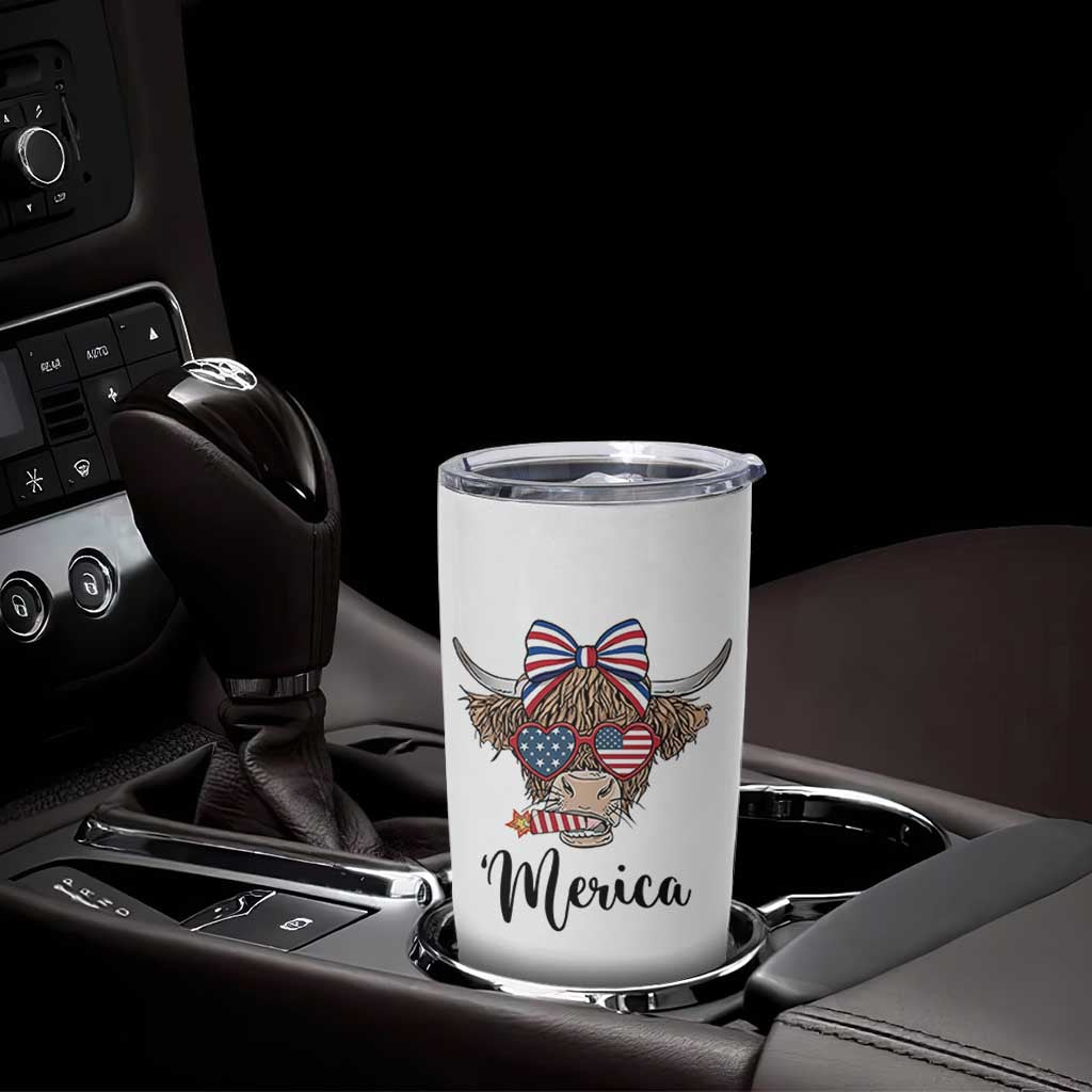 Patriotic Highland Cow Tumbler Cup Merica USA Flag Farmer Gift