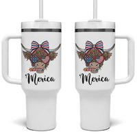 Patriotic Highland Cow Tumbler With Handle Merica USA Flag Farmer Gift