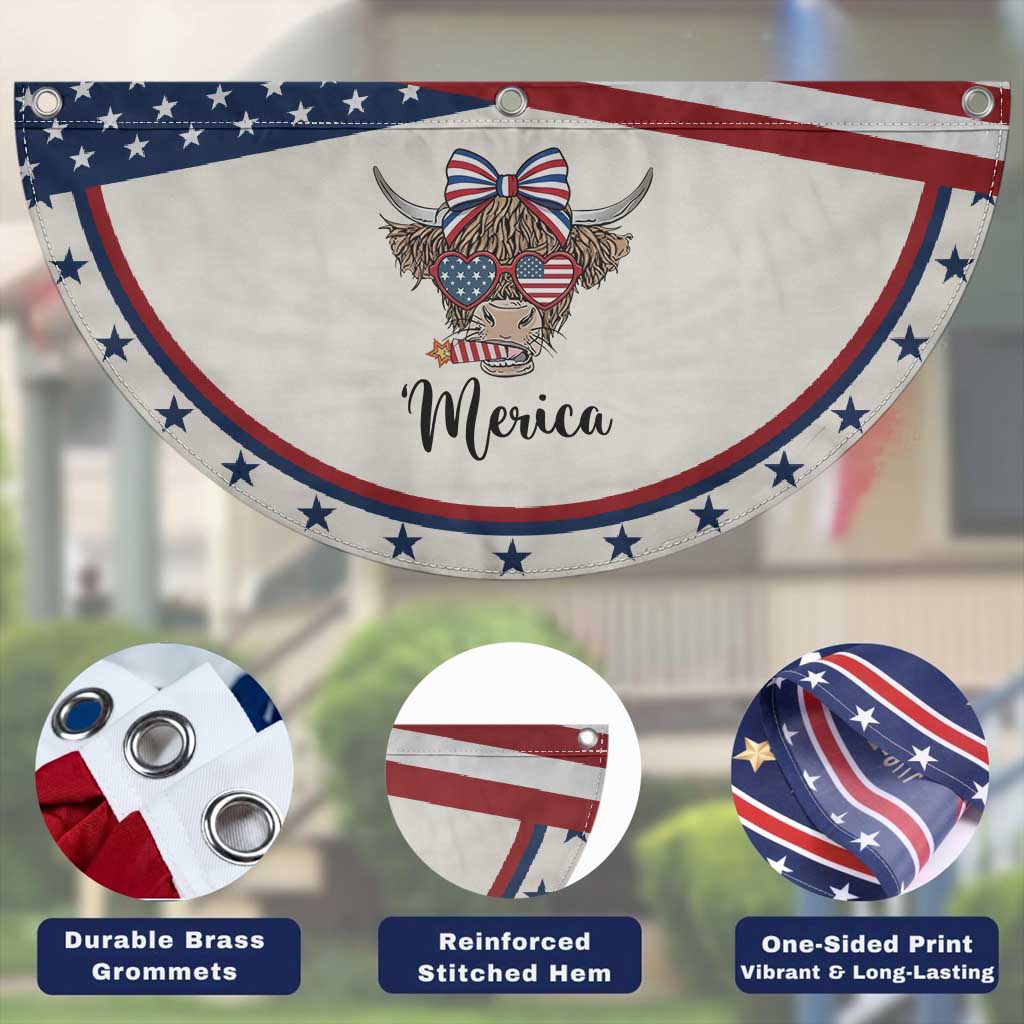 Funny Highland Cow Lover Patriotic Fan Flag Merica USA Flag Farmer Gift