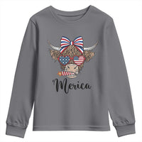 Patriotic Highland Cow Youth Sweatshirt Merica USA Flag Farmer Gift