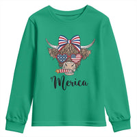 Patriotic Highland Cow Youth Sweatshirt Merica USA Flag Farmer Gift