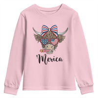 Patriotic Highland Cow Youth Sweatshirt Merica USA Flag Farmer Gift
