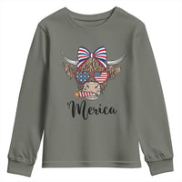 Patriotic Highland Cow Youth Sweatshirt Merica USA Flag Farmer Gift