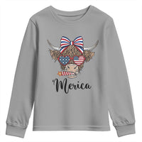 Patriotic Highland Cow Youth Sweatshirt Merica USA Flag Farmer Gift