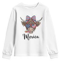 Patriotic Highland Cow Youth Sweatshirt Merica USA Flag Farmer Gift
