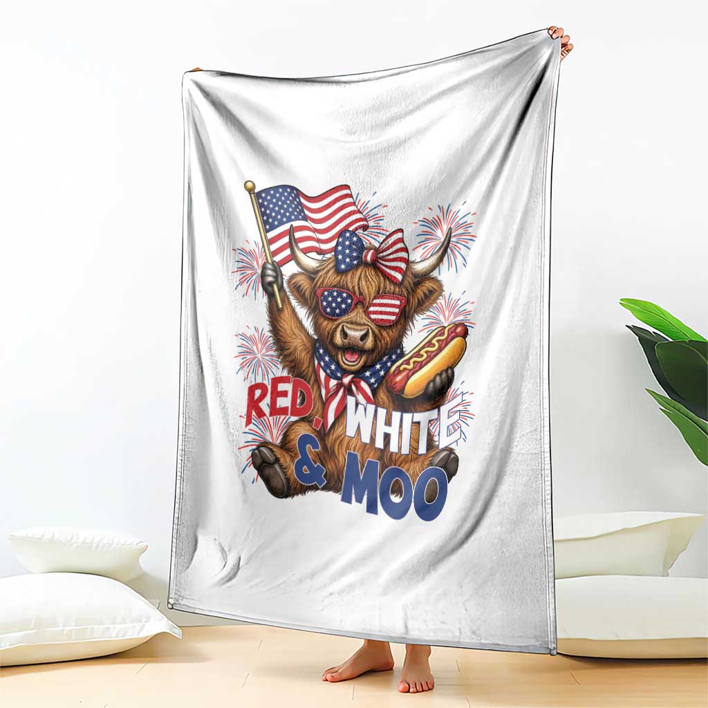 Striped Highland Cow 4th Of July Throw Blanket Red White And Moo