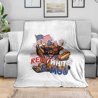 Striped Highland Cow 4th Of July Throw Blanket Red White And Moo