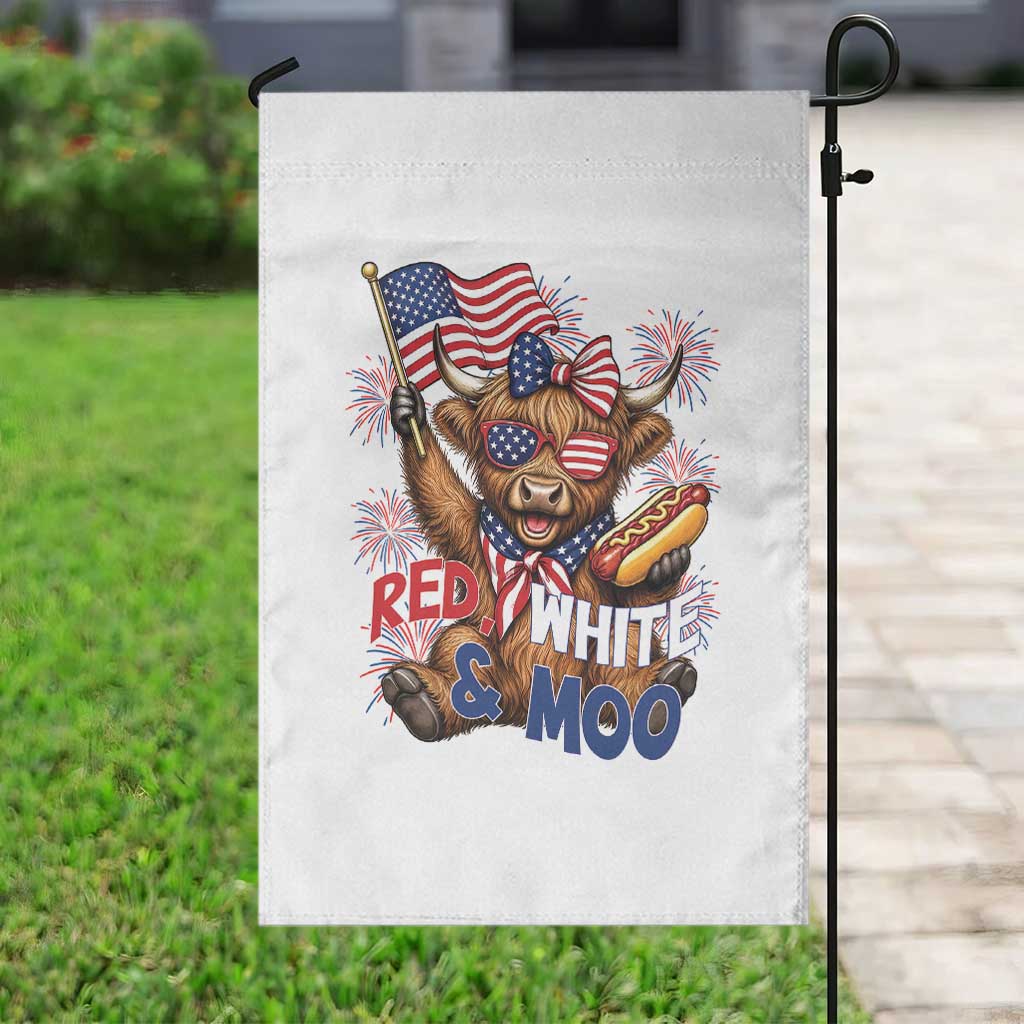 Striped Highland Cow 4th Of July Garden Flag Red White And Moo