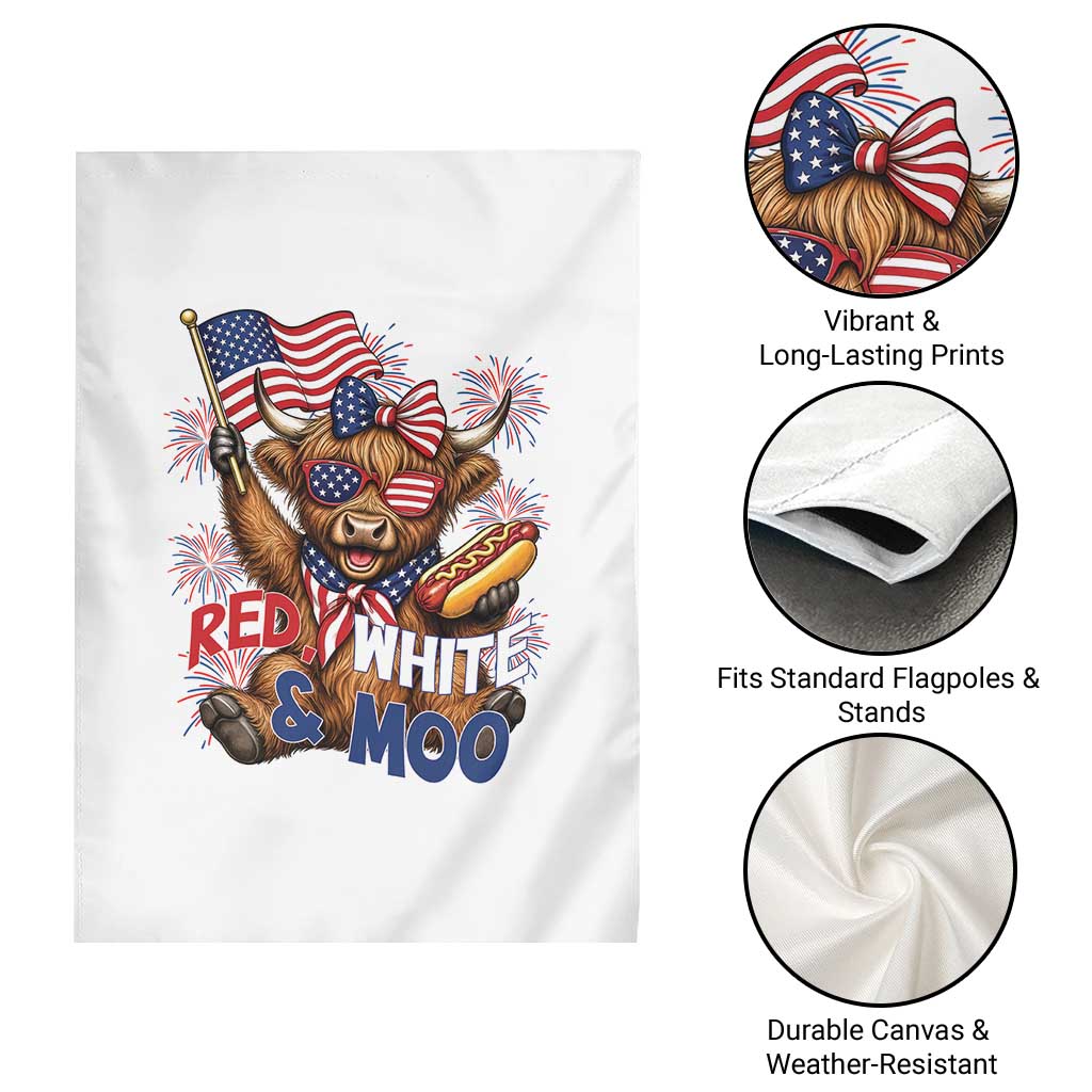 Striped Highland Cow 4th Of July Garden Flag Red White And Moo