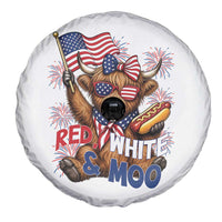 Striped Highland Cow 4th Of July Spare Tire Cover Red White And Moo