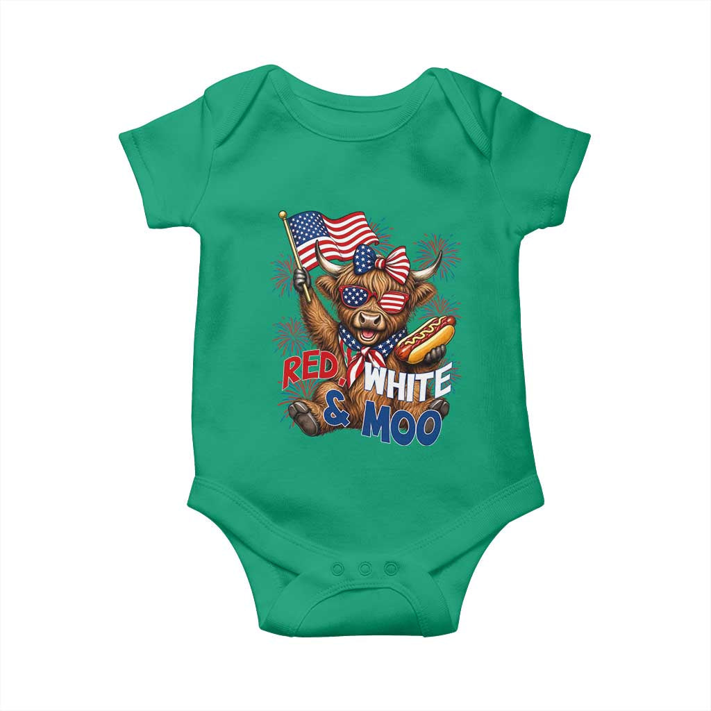 Striped Highland Cow 4th Of July Baby Onesie Red White And Moo