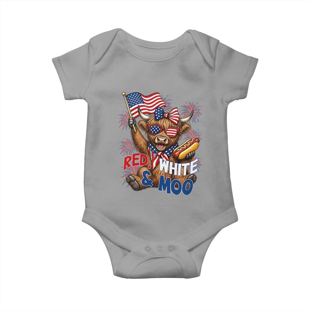 Striped Highland Cow 4th Of July Baby Onesie Red White And Moo