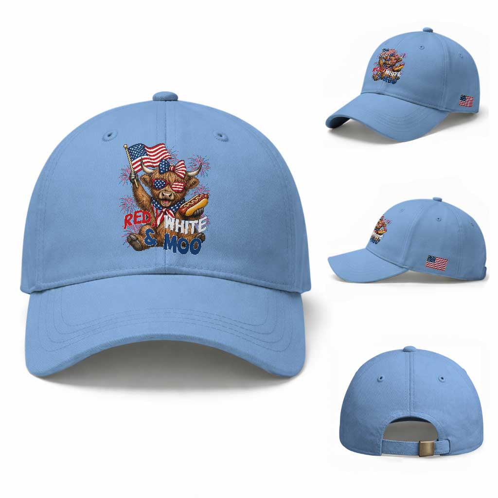 Striped Highland Cow 4th Of July Baseball Cap Red White And Moo