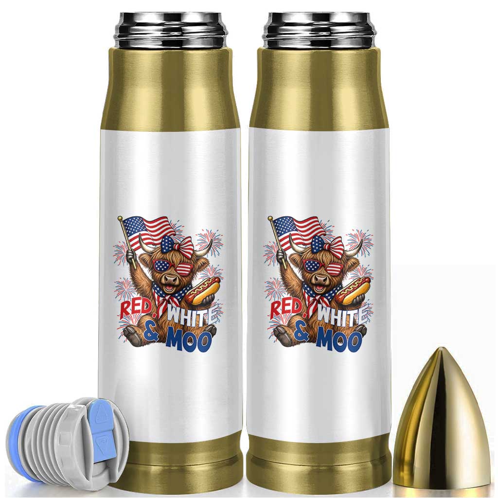Striped Highland Cow 4th Of July Bullet Tumbler Red White And Moo