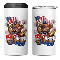 Striped Highland Cow 4th Of July 4 in 1 Can Cooler Tumbler Red White And Moo