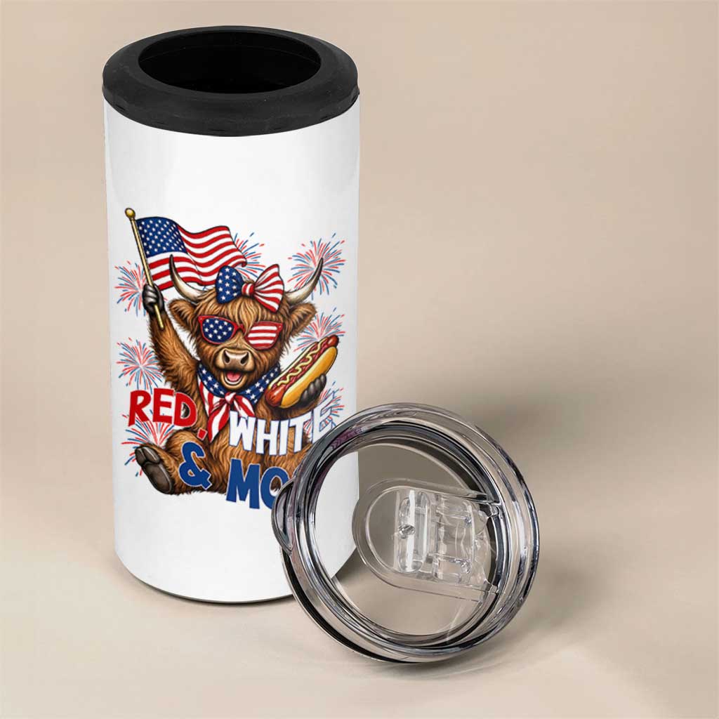 Striped Highland Cow 4th Of July 4 in 1 Can Cooler Tumbler Red White And Moo