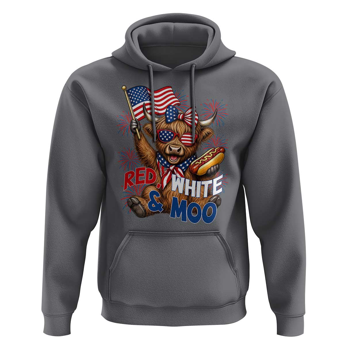 Striped Highland Cow 4th Of July Hoodie Red White And Moo