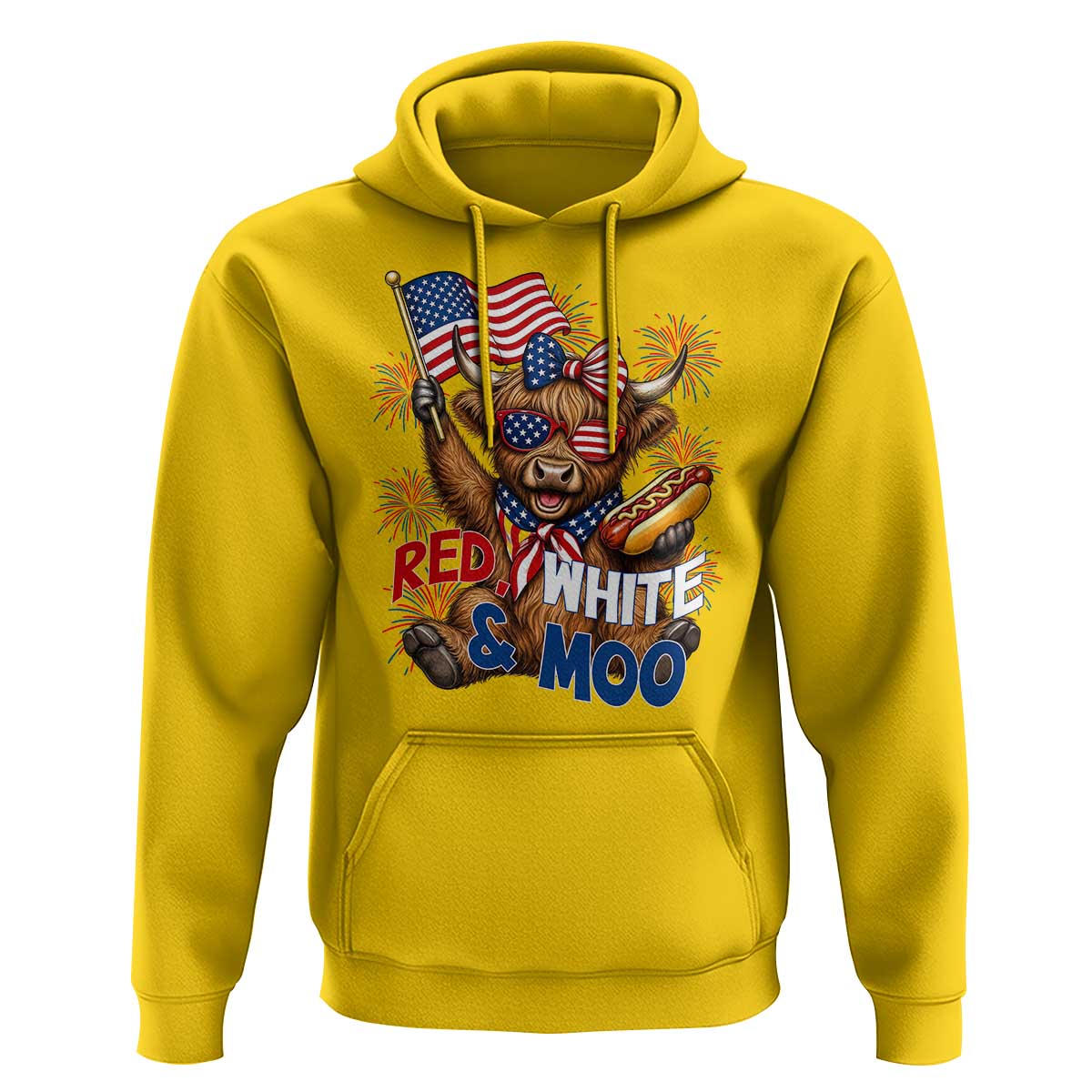 Striped Highland Cow 4th Of July Hoodie Red White And Moo