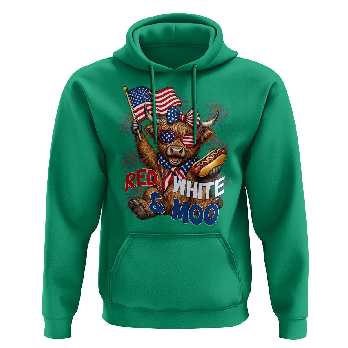 Striped Highland Cow 4th Of July Hoodie Red White And Moo