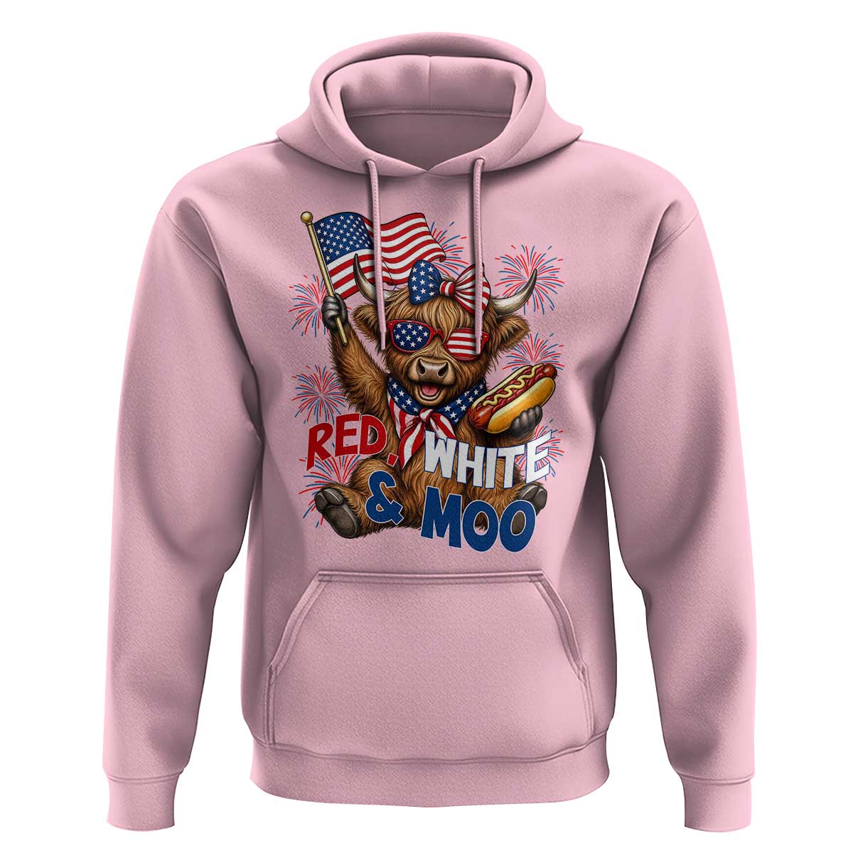 Striped Highland Cow 4th Of July Hoodie Red White And Moo
