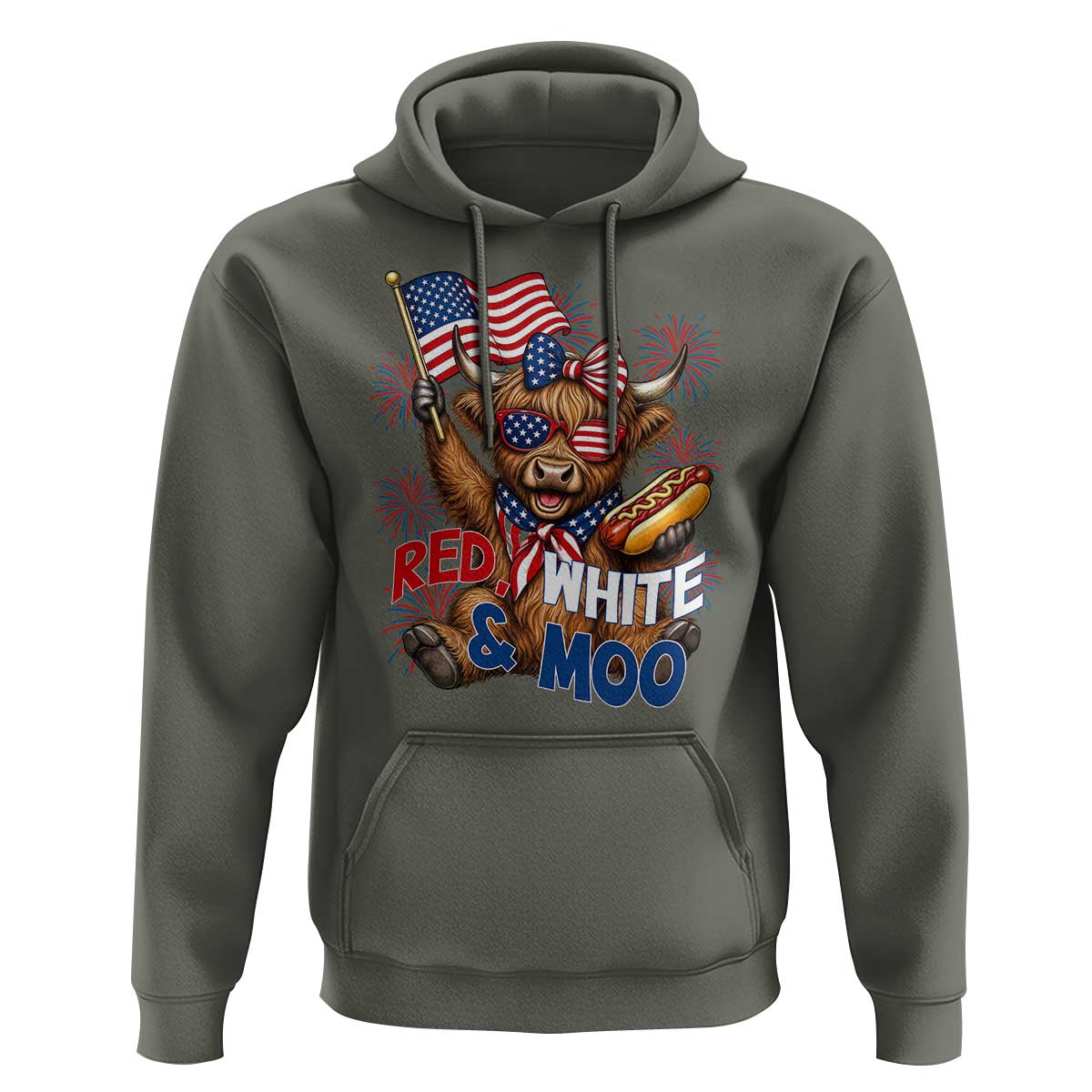 Striped Highland Cow 4th Of July Hoodie Red White And Moo