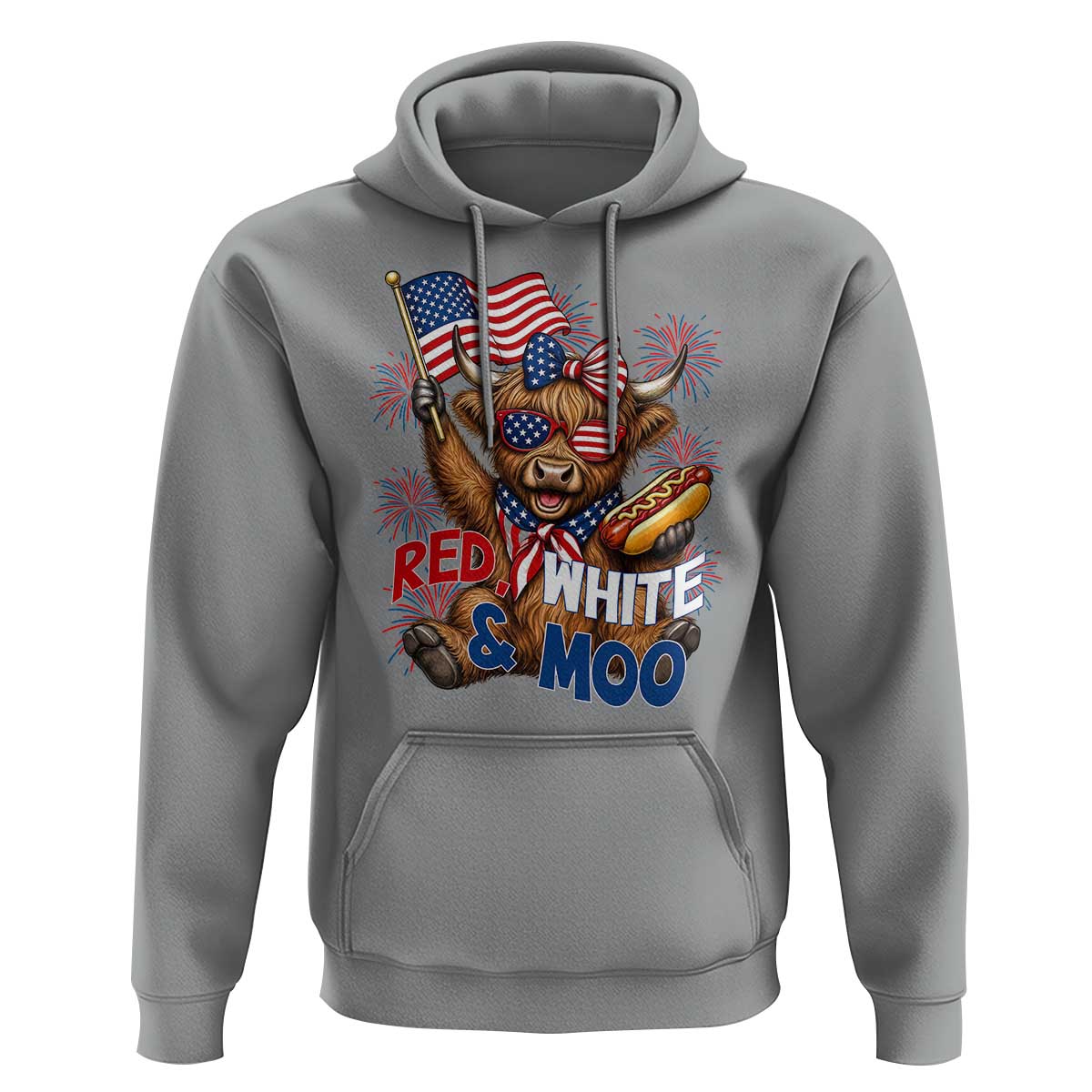 Striped Highland Cow 4th Of July Hoodie Red White And Moo