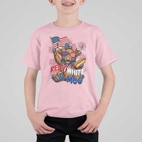 Striped Highland Cow 4th Of July T Shirt For Kid Red White And Moo