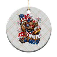 Striped Highland Cow 4th Of July Ceramic Ornament Red White And Moo