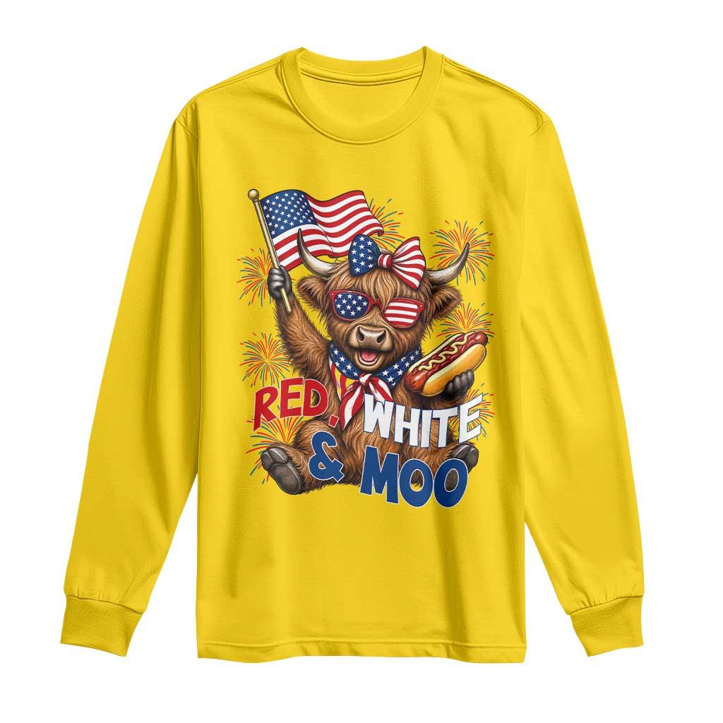 Striped Highland Cow 4th Of July Long Sleeve Shirt Red White And Moo