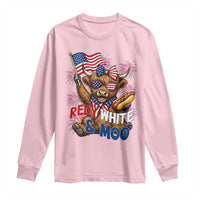 Striped Highland Cow 4th Of July Long Sleeve Shirt Red White And Moo
