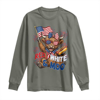 Striped Highland Cow 4th Of July Long Sleeve Shirt Red White And Moo