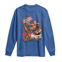 Striped Highland Cow 4th Of July Long Sleeve Shirt Red White And Moo