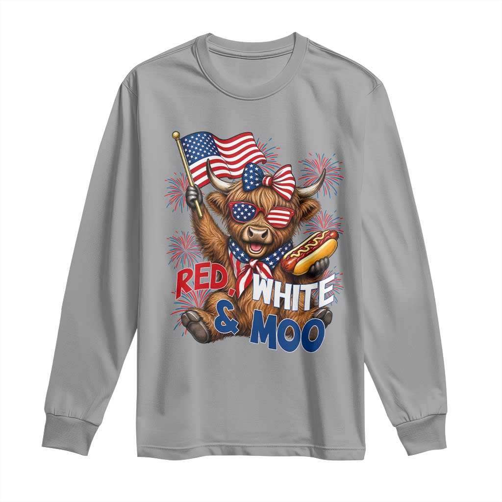 Striped Highland Cow 4th Of July Long Sleeve Shirt Red White And Moo