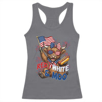 Striped Highland Cow 4th Of July Racerback Tank Top Red White And Moo